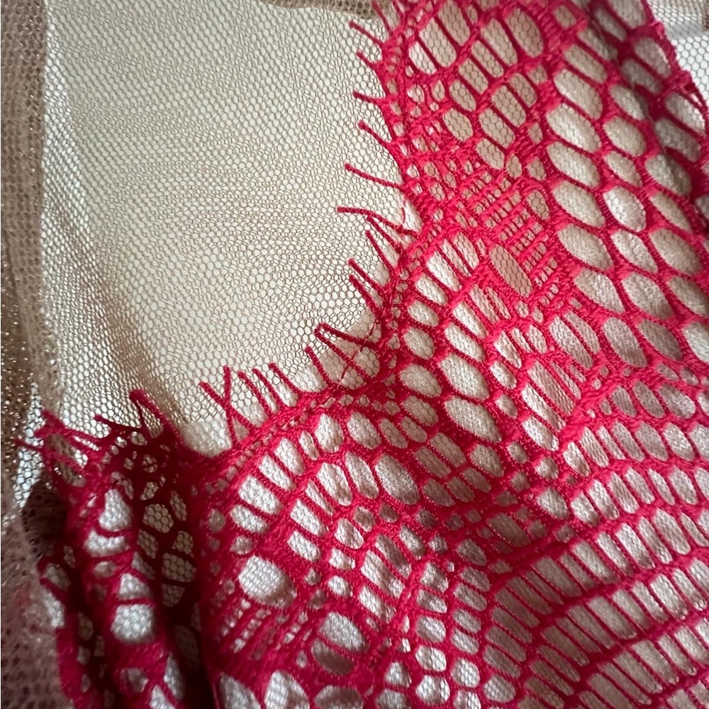 Self-Portrait - Mesh long sleeve red lace dress